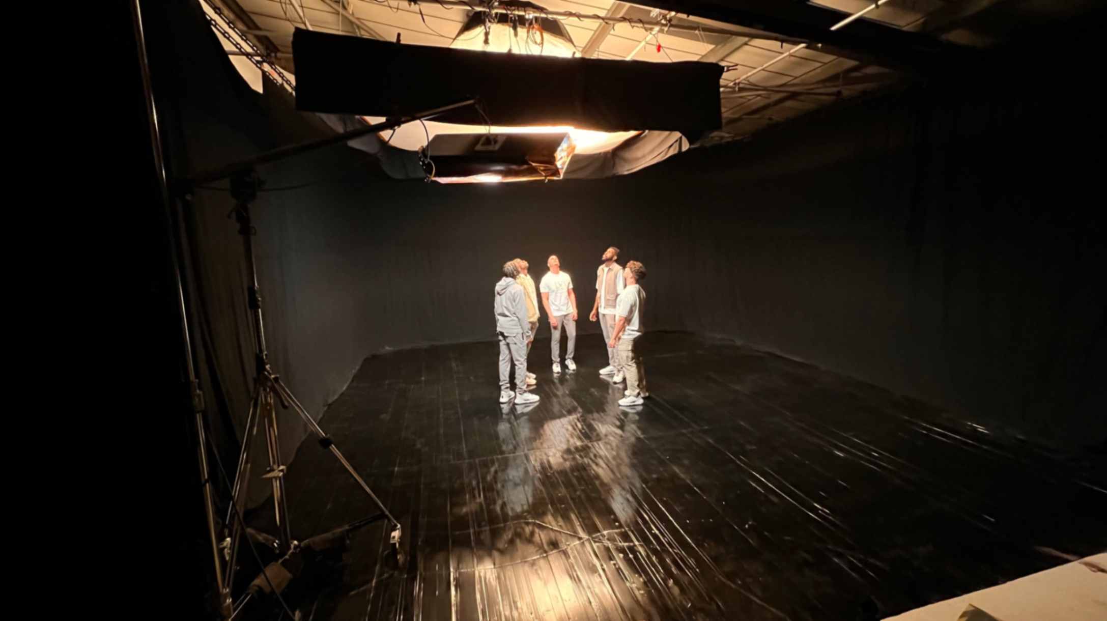 Music Video, Music Video Location London, Studio Hire for Music Video 2 Large Softbox Hanging on Lighting Grid at Cineview Studios - Blackout Studio