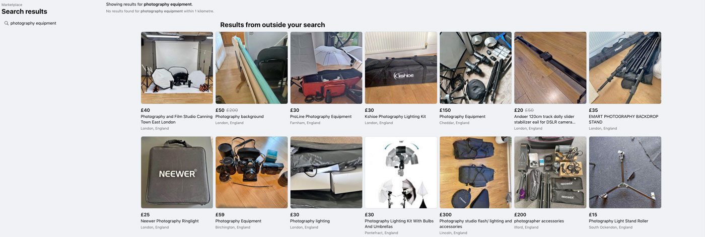 Use Facebook Marketplace to buy used equipment
