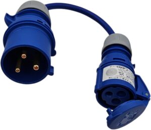 Blue 32A to 16A adapter cable with CEE plug and socket