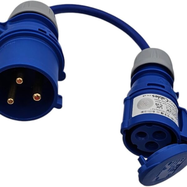 Blue 32A to 16A adapter cable with CEE plug and socket