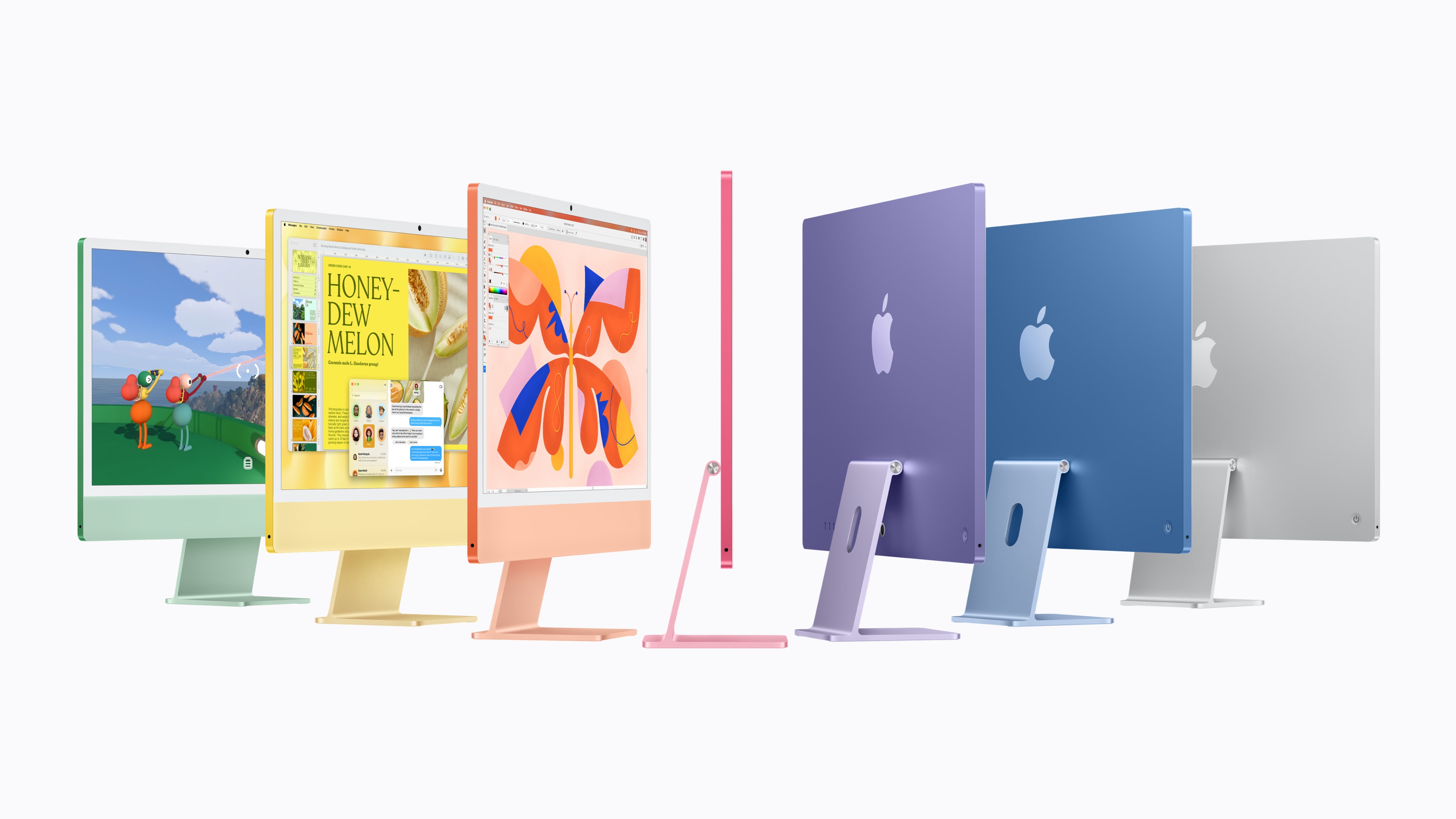 Apple iMac with M6 shown in seven colours