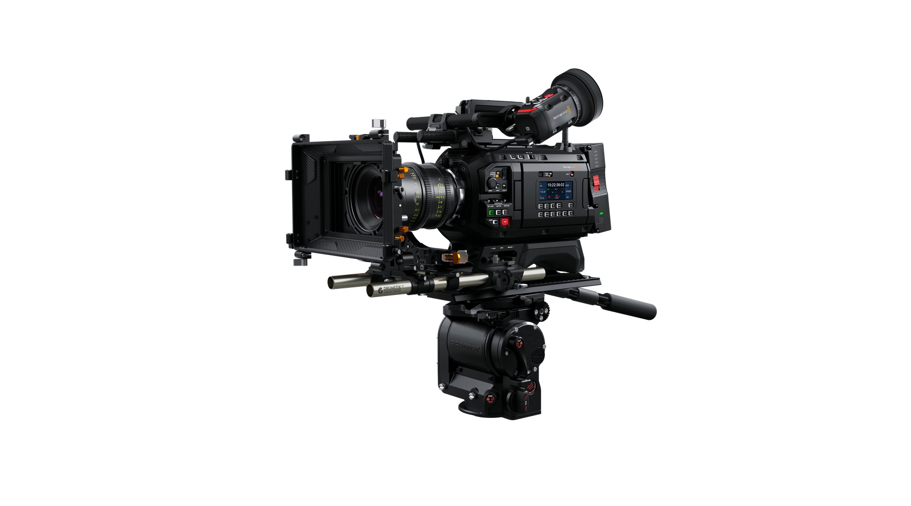 Blackmagic URSA Cine 12K LF camera with lens, matte box and viewfinder