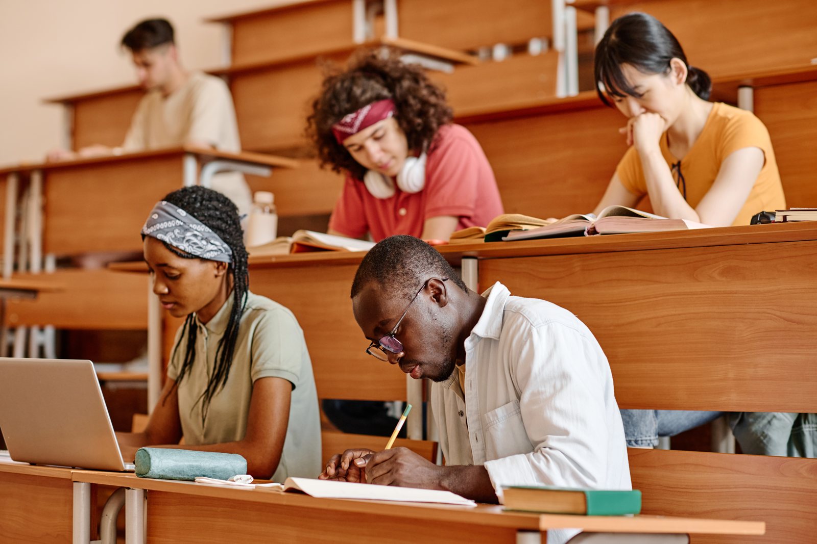 University students working in a lecture hall