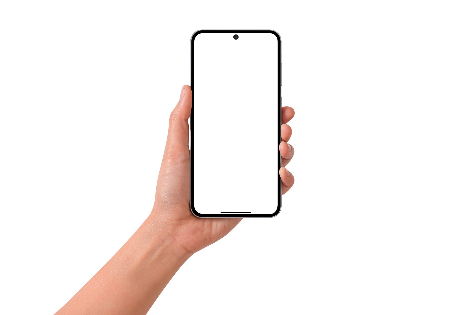 Hand holding a phone for a product demonstration