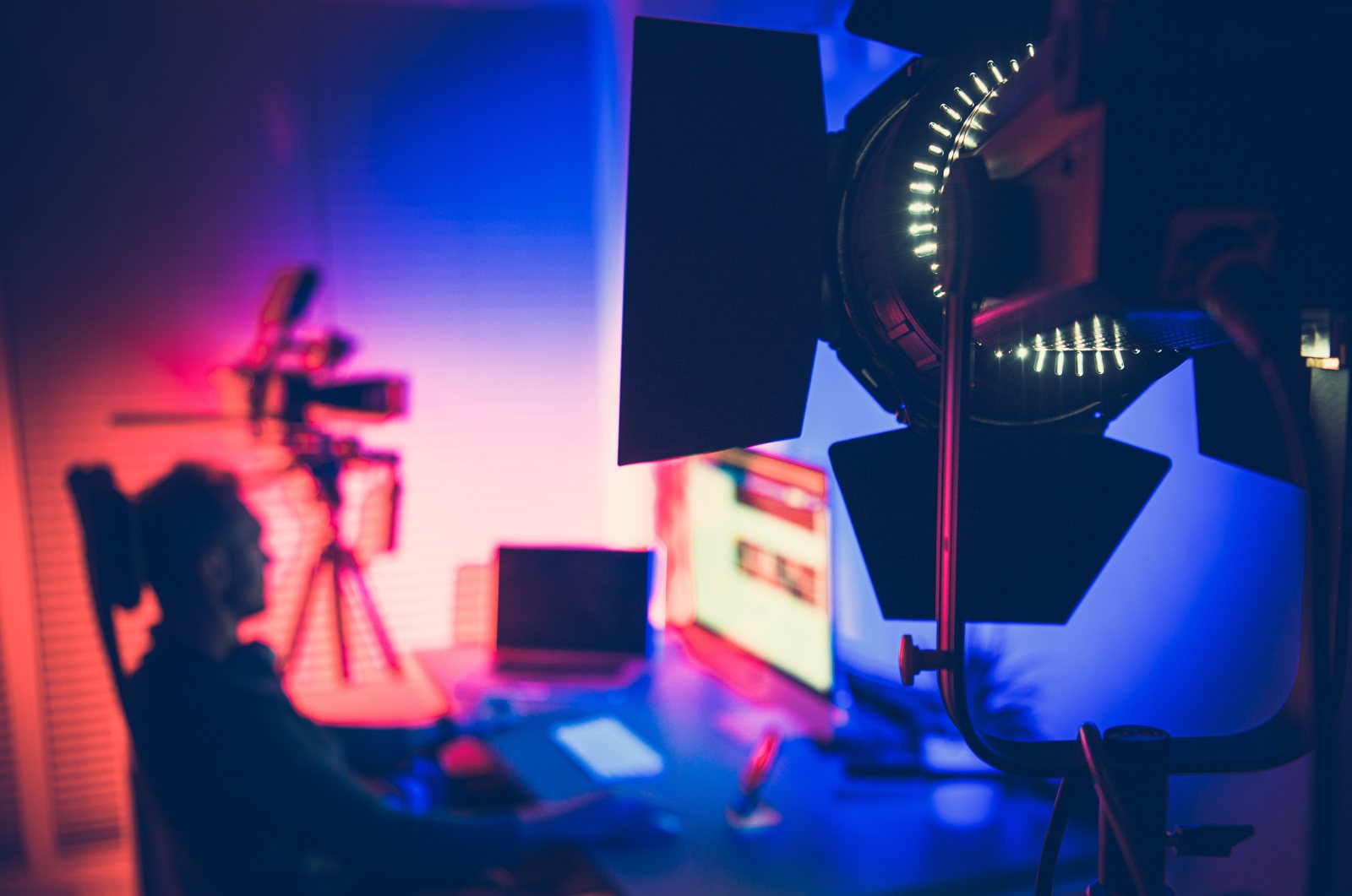 LED lighting equipment used to shape a film production setup