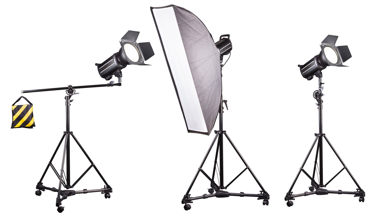 Lighting stands and a softbox used to shape studio light