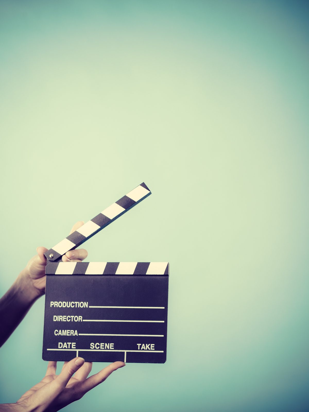 Clapperboard held ready for filming