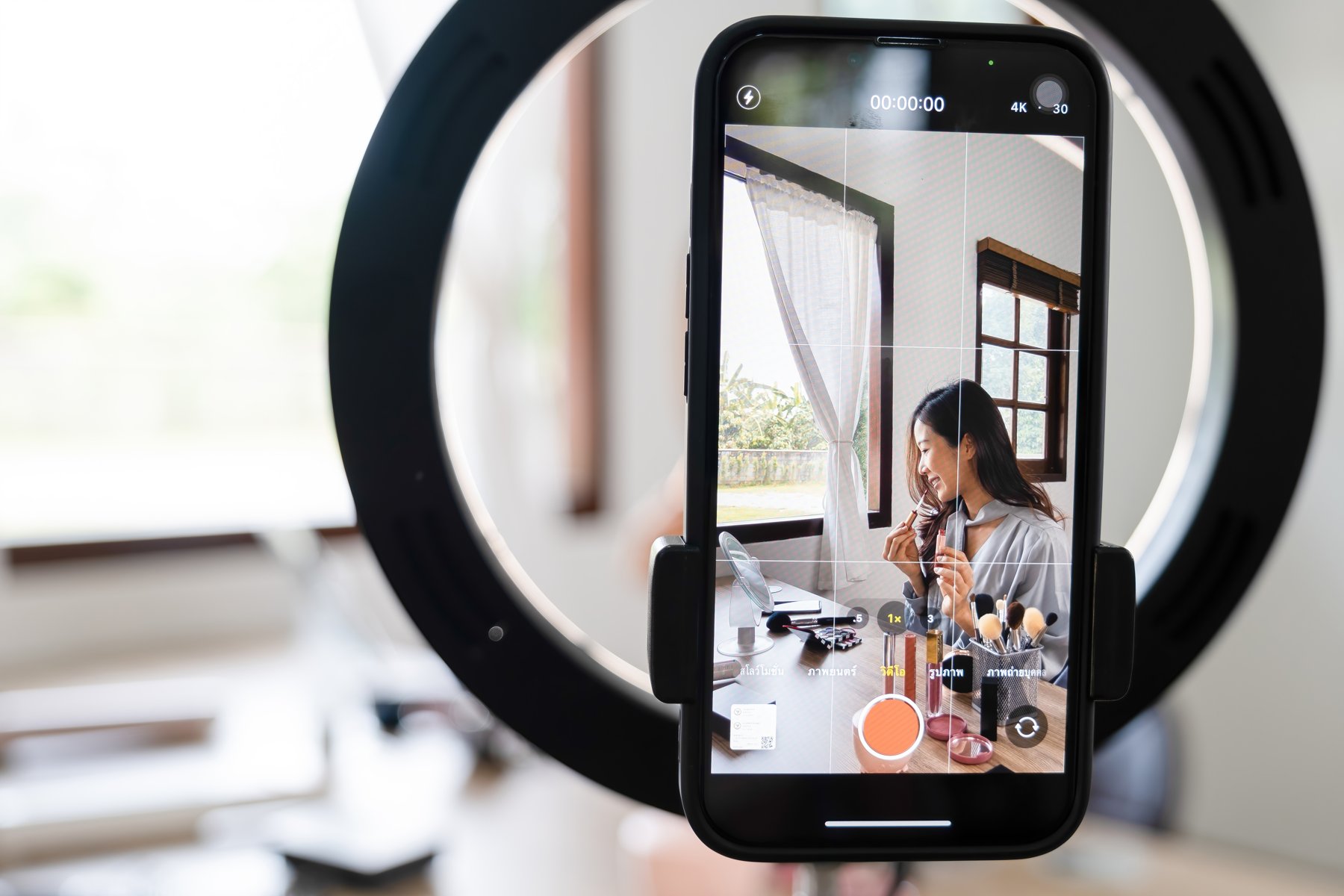 Phone recording a makeup tutorial
