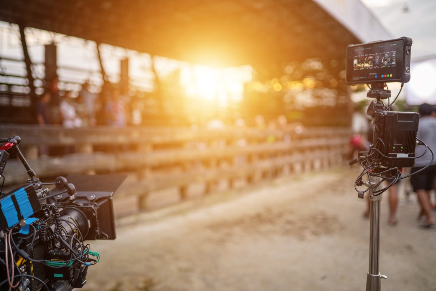 Cinema camera and monitor ready for a filmed scene