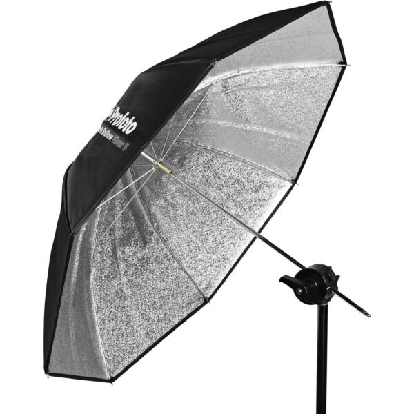 Profoto Shallow Silver Small Umbrella available for studio equipment hire at Cineview Studios London